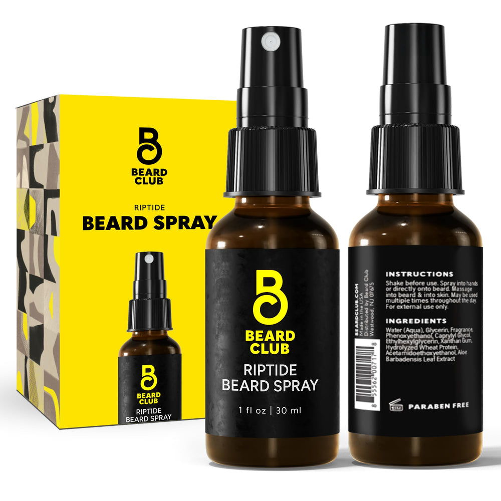 The Beard Club Riptide Beard Softening Spray bottle delivers lightweight hydration.