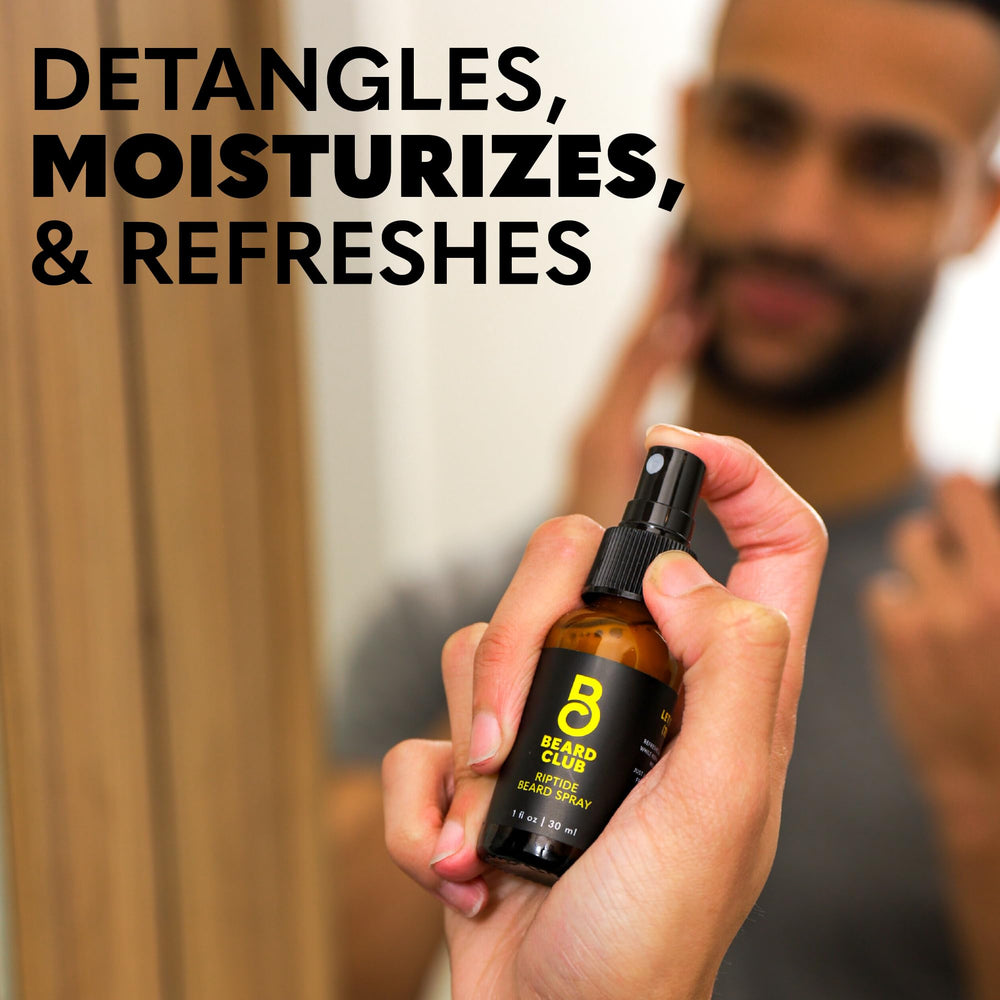 The Beard Club Riptide hydrates skin beneath beard for itch relief.