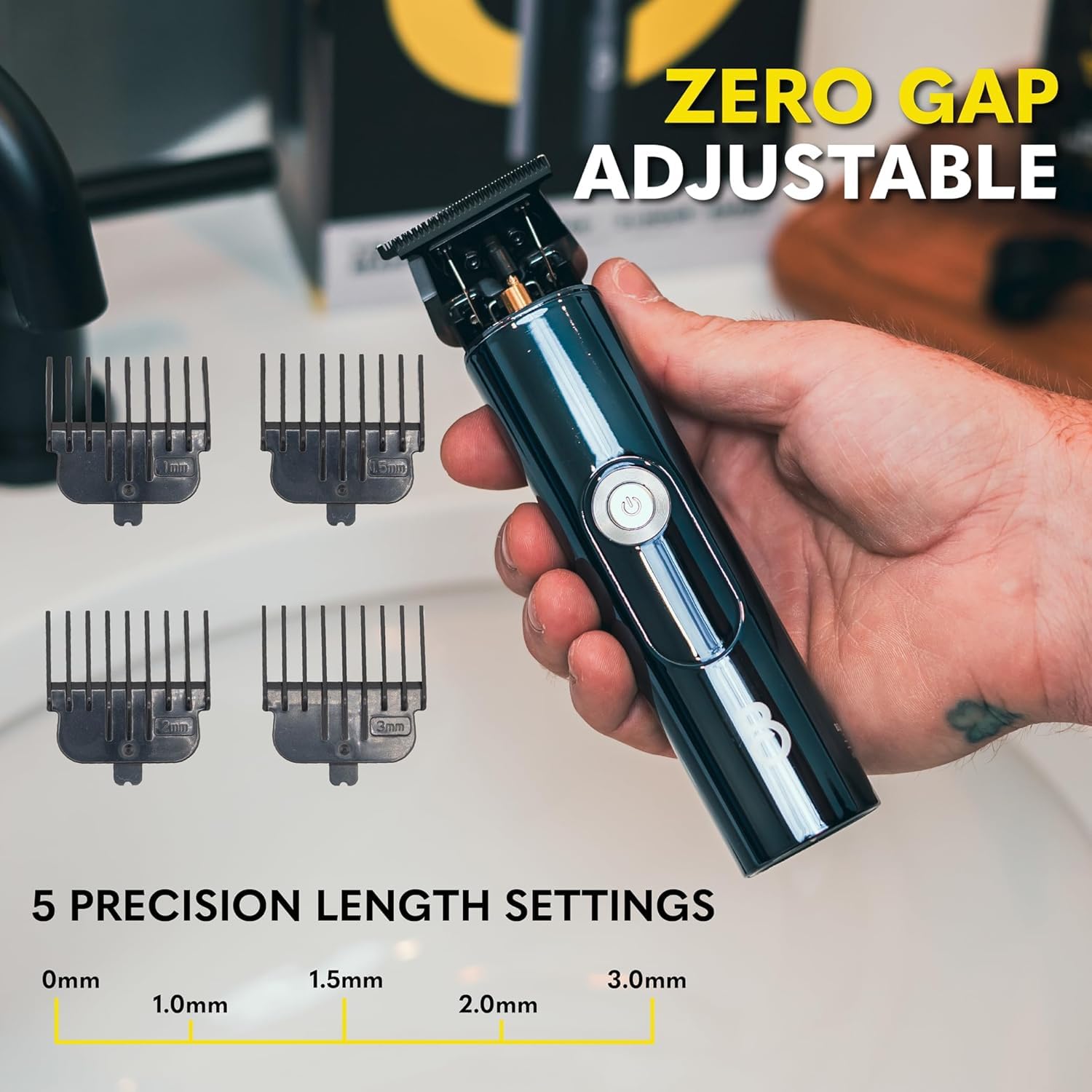 The Beard Club LT trimmer with LED display shows battery life for cordless grooming.