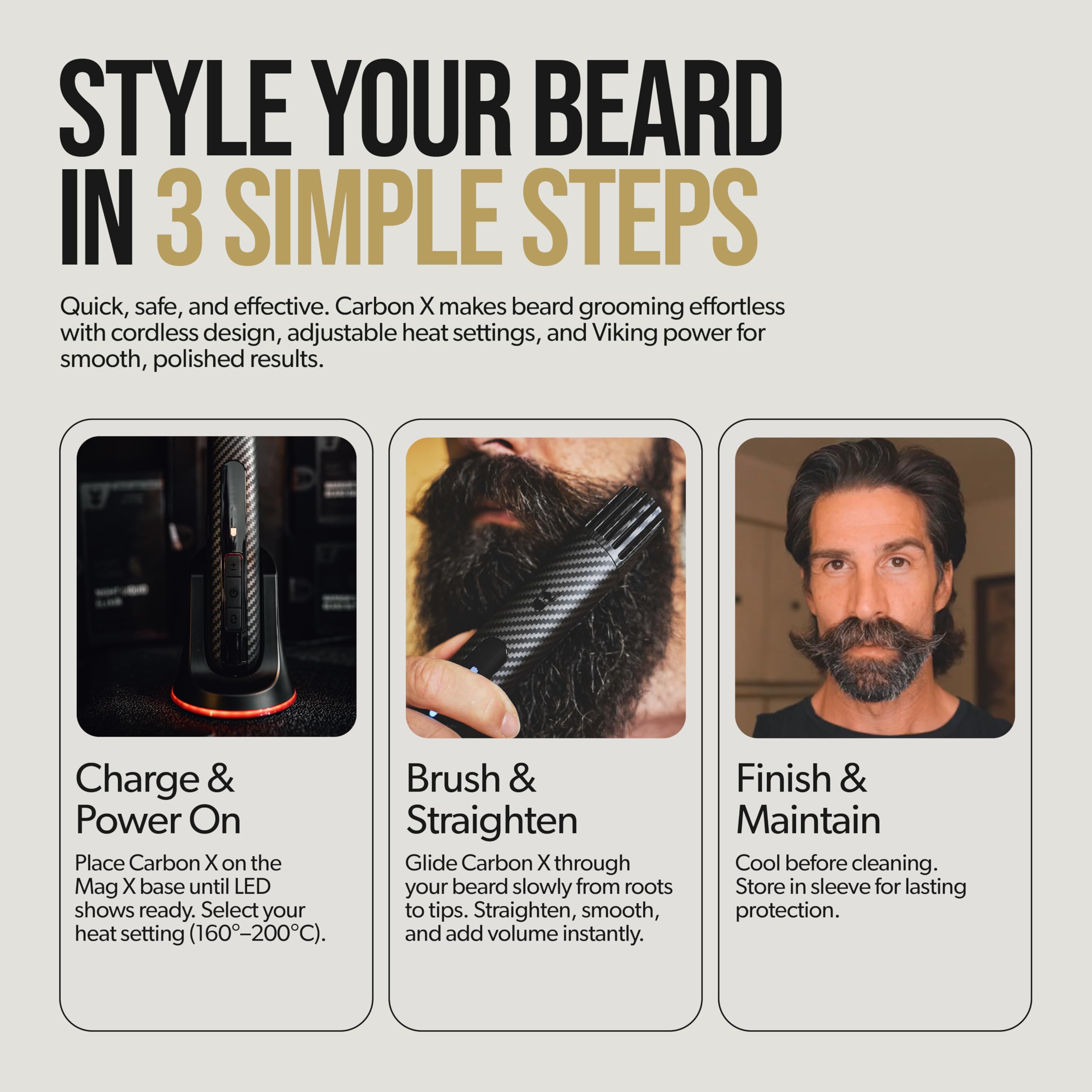 The Beard Struggle Carbon X Heated Brush cordless design enables freedom during travel