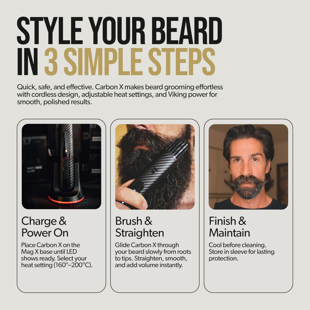 The Beard Struggle Carbon X Heated Brush cordless design enables freedom during travel