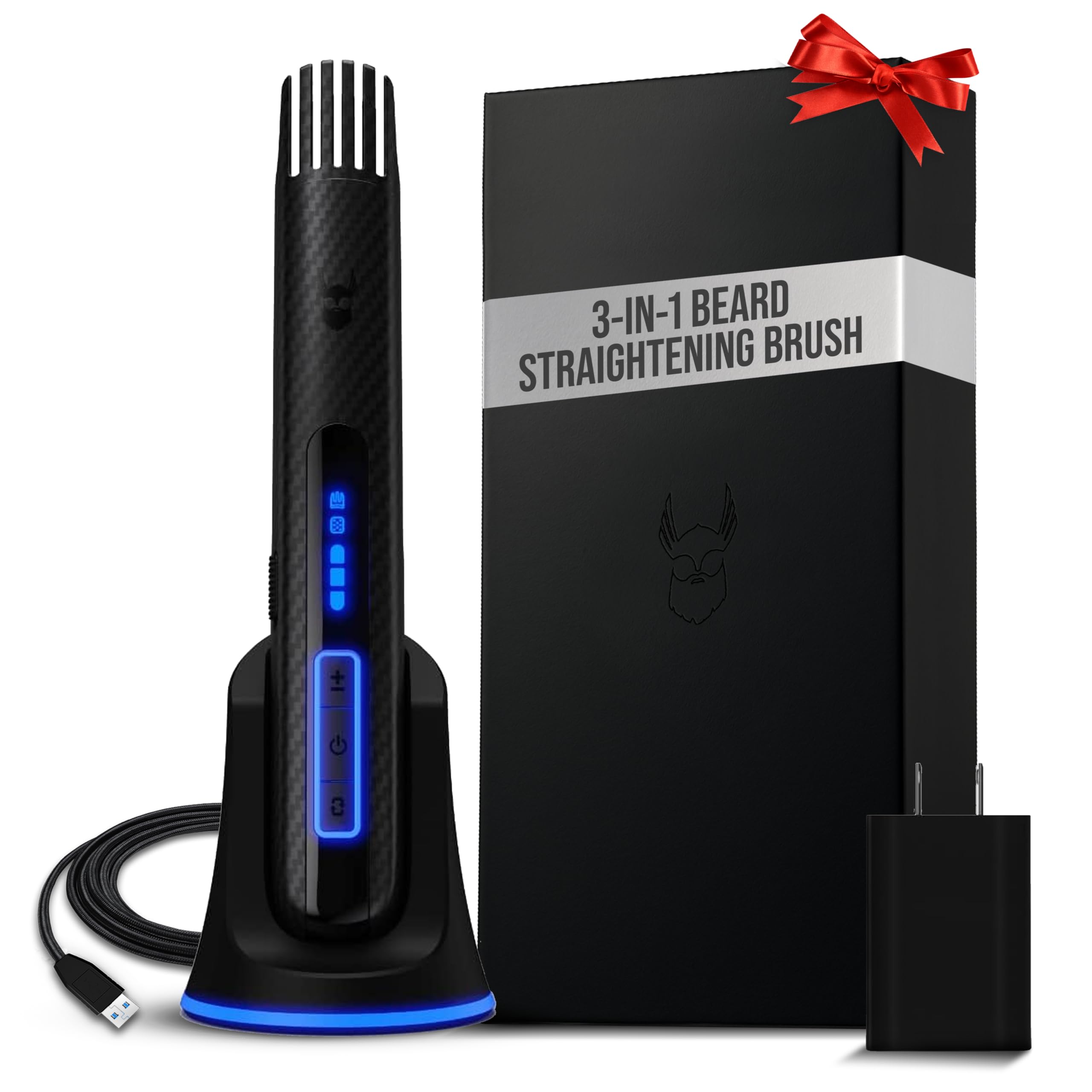 The Beard Struggle Carbon X Heated Brush front view shows cordless styling hardware for easy grooming