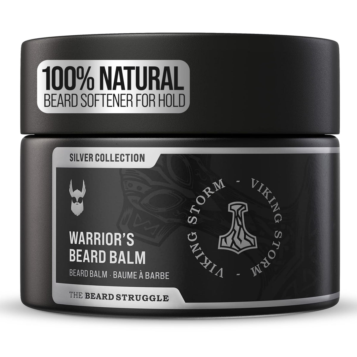 The Beard Struggle Warrior Beard Balm Viking Storm tin—conditioning for a softer, manageable beard.