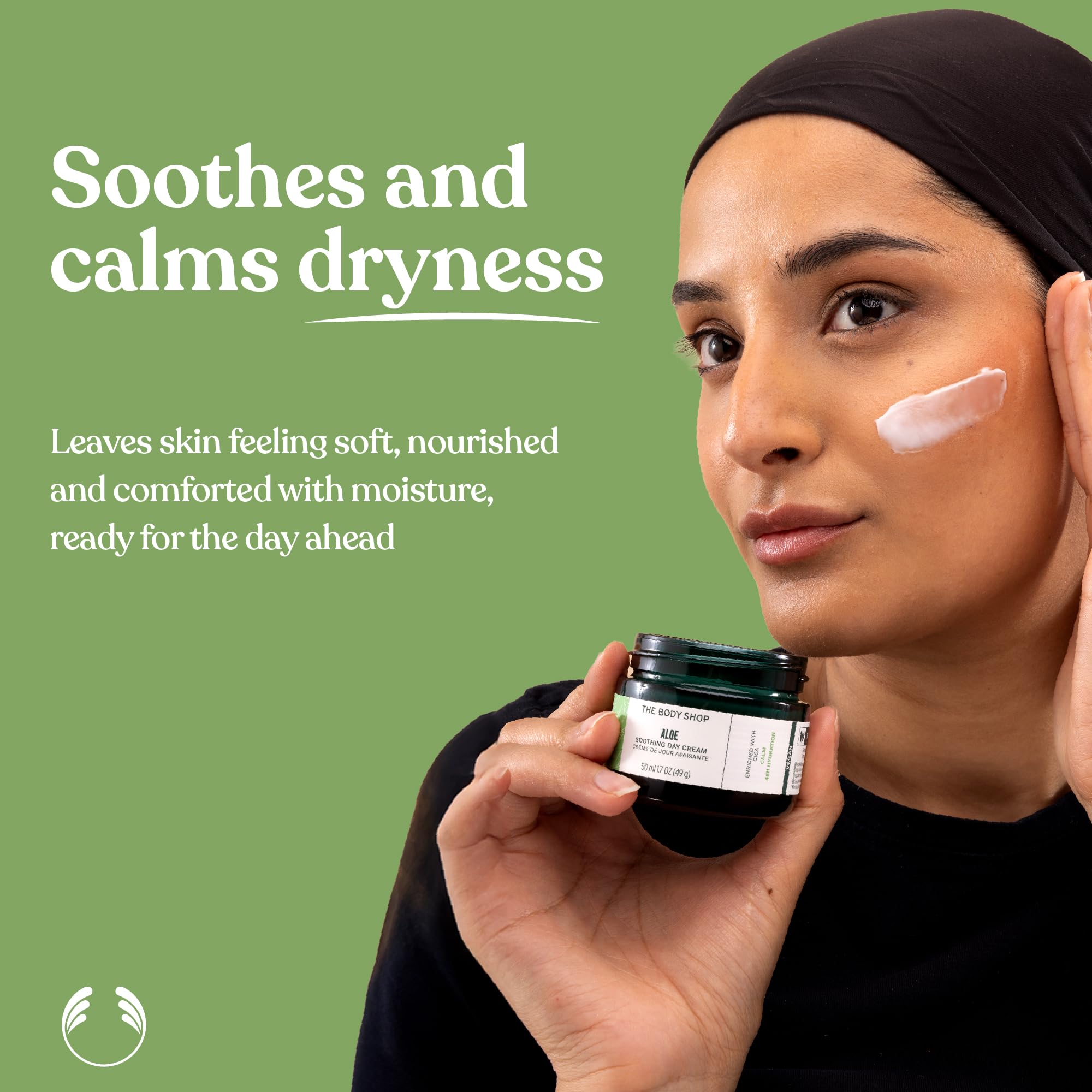 The Body Shop Aloe Vera Day Cream ingredients close-up highlighting aloe and cica.