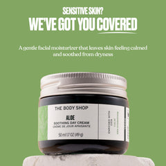 The Body Shop Aloe Vera Day Cream packaging in recyclable glass bottle.