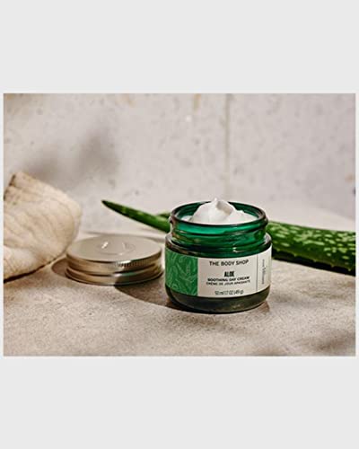 The Body Shop Aloe Vera Day Cream swatch on skin showing lightweight texture.