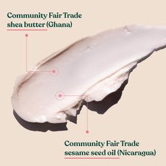 British Rose Body Butter creamy texture shown as non-greasy daily moisturizer.