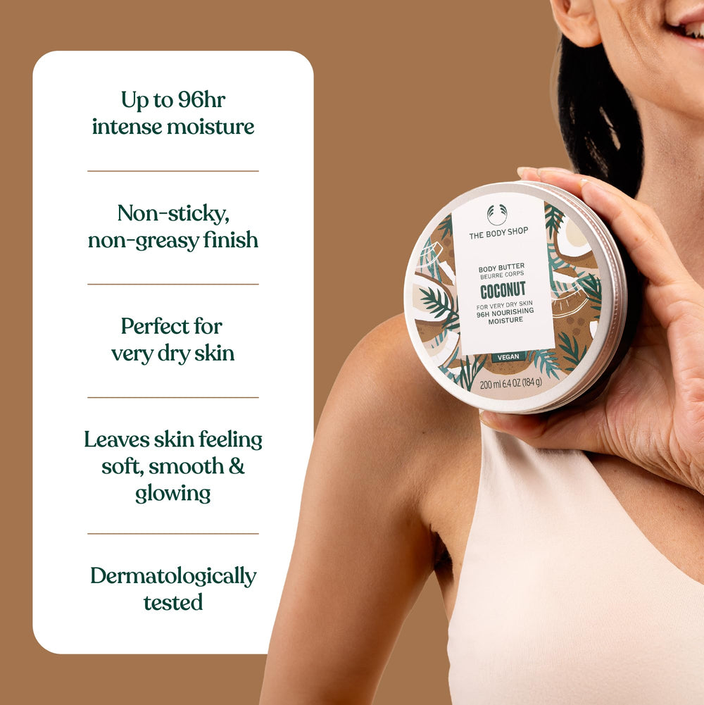 The Body Shop Coconut Body Butter is vegan and cruelty-free for mindful beauty routines.