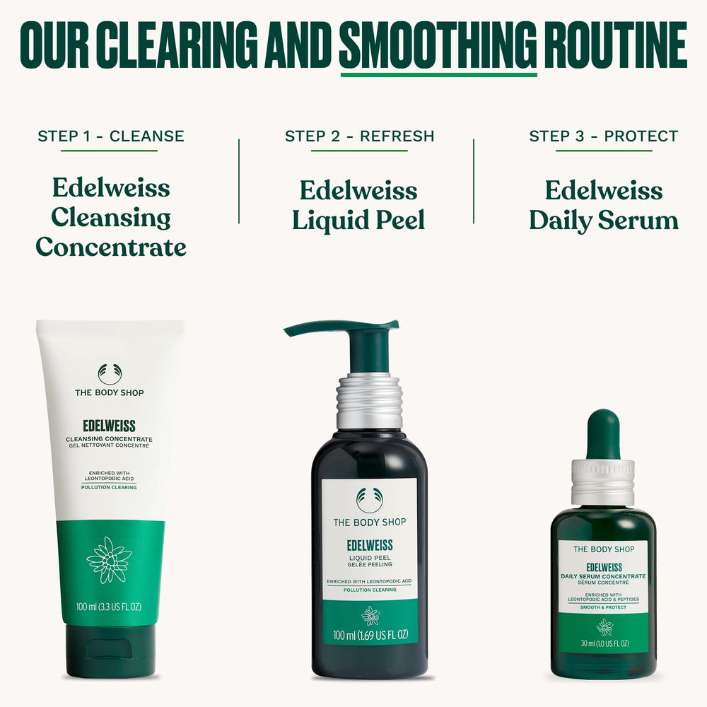 The Body Shop Edelweiss Liquid Peel trial users image shows fresh-faced, confident results.