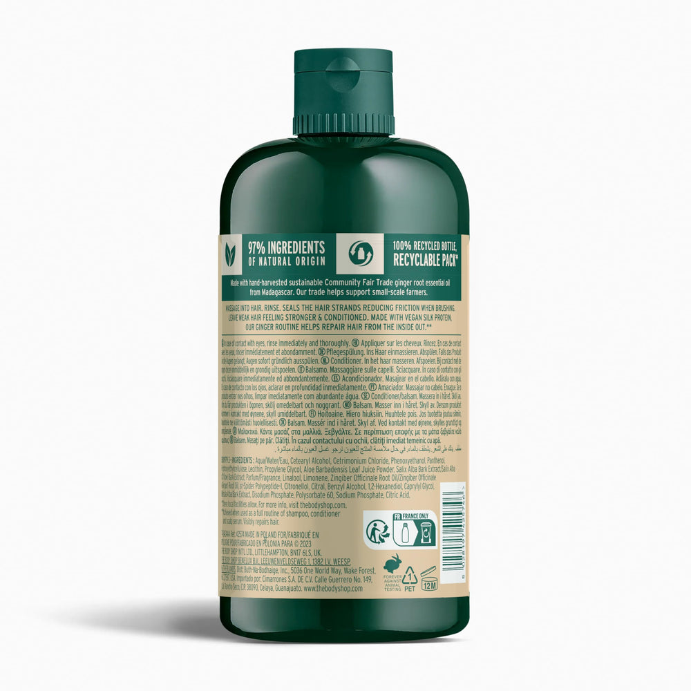 The Body Shop Ginger Scalp Care Conditioner dispensing pump visible for even application