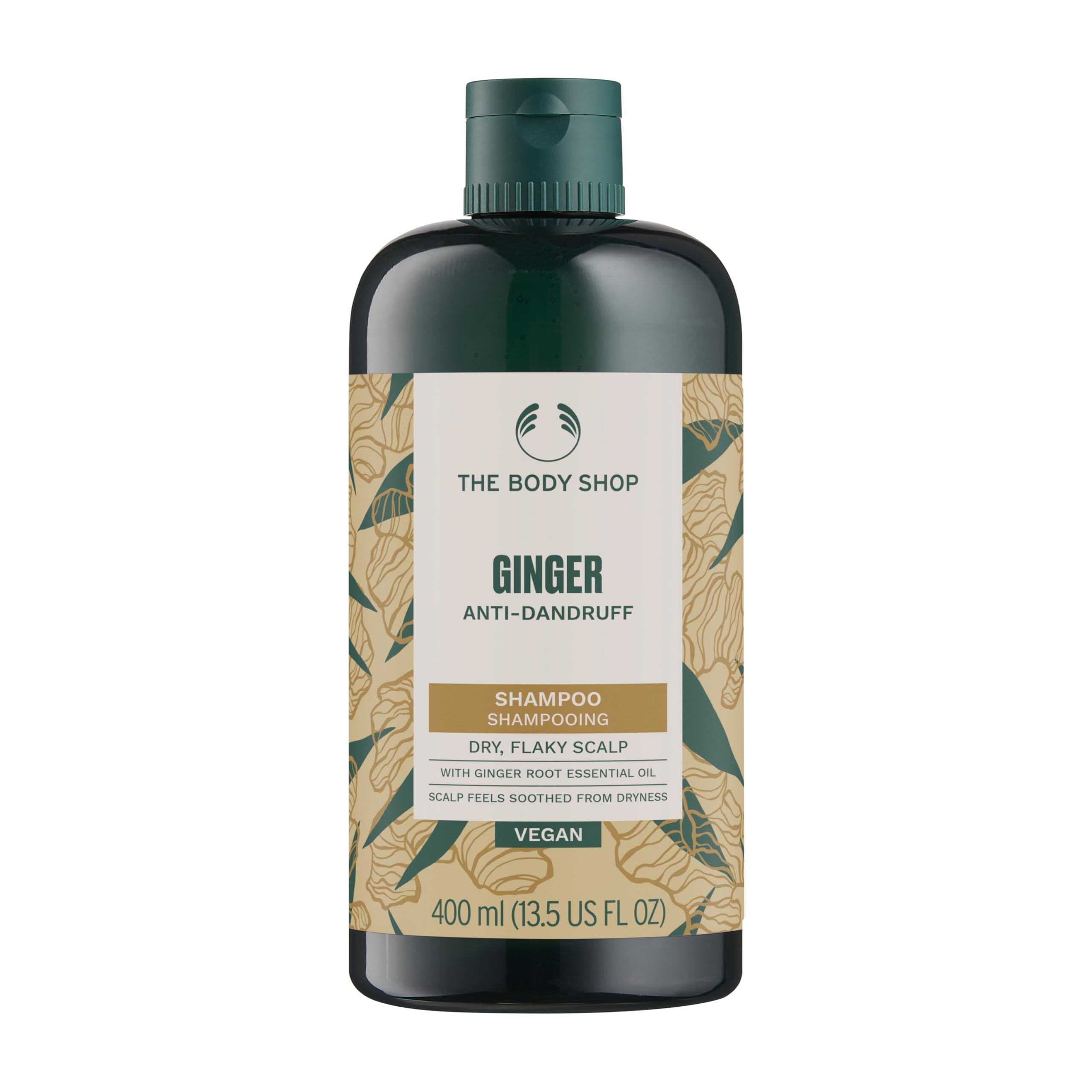 The Body Shop Ginger Scalp Care Shampoo bottle showing soothing scalp support