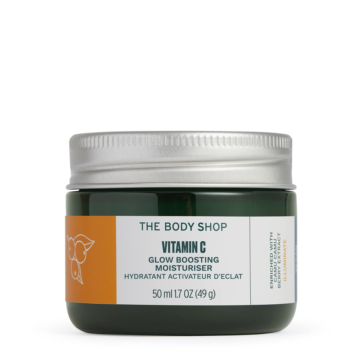 The Body Shop Glow Boost Moisturizer jar close-up for radiant skin.