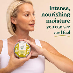 The Body Shop Hemp Body Moisturizer jar showcases creamy texture for ultra-dry skin care.