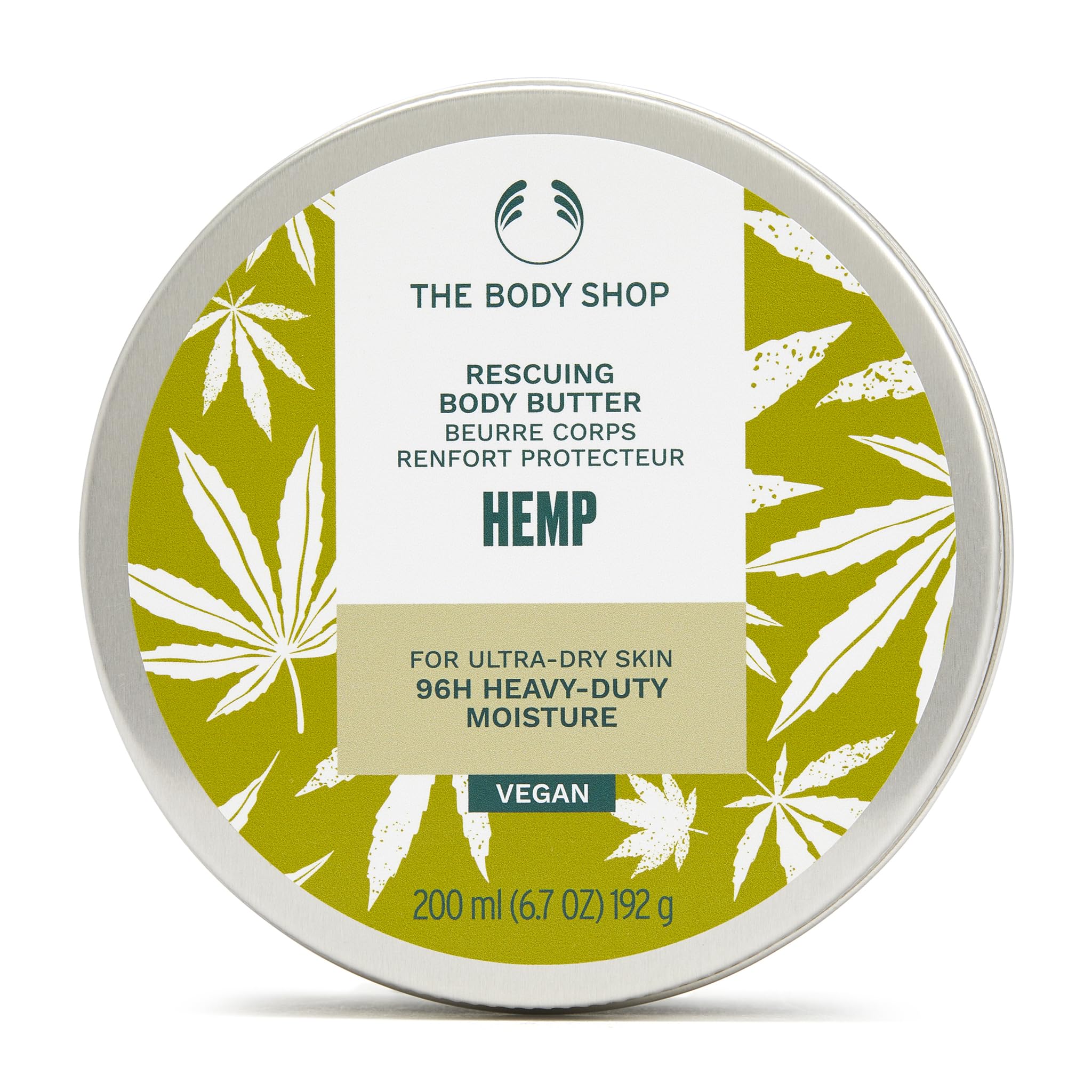 The Body Shop Hemp Body Moisturizer packaging highlights recyclable materials and eco-friendly design.