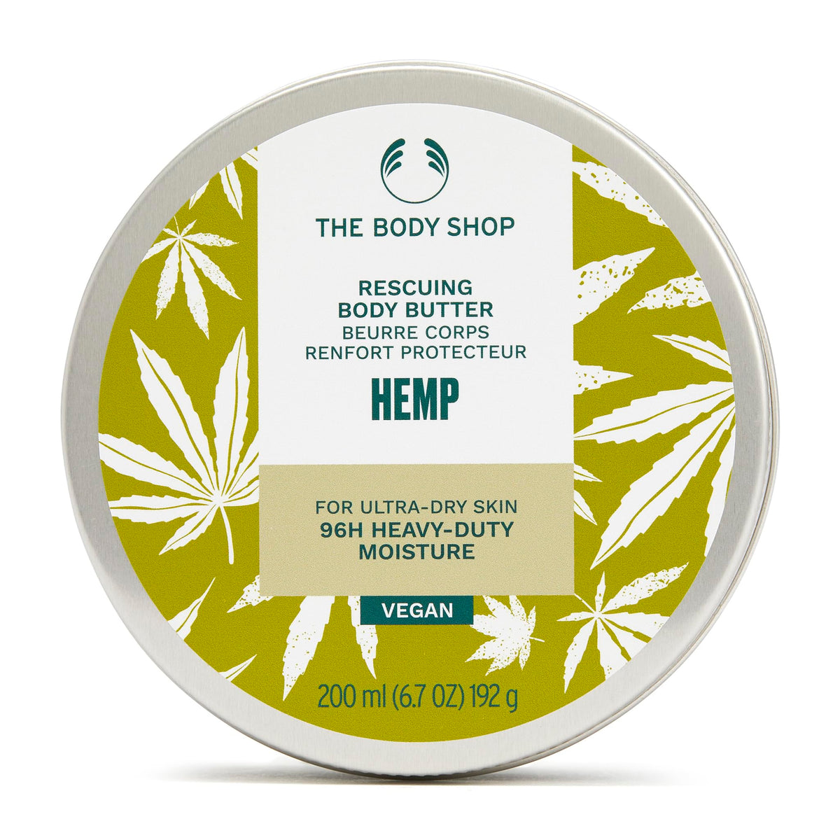 The Body Shop Hemp Body Moisturizer packaging highlights recyclable materials and eco-friendly design.
