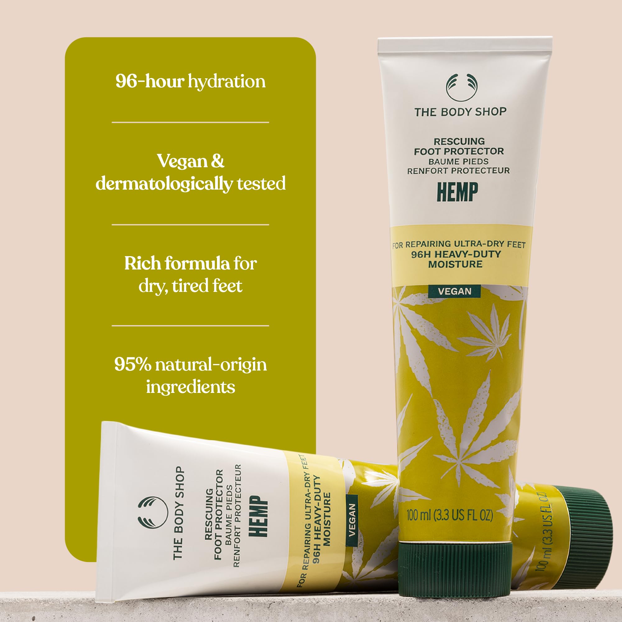 The Body Shop Hemp Foot Protector being applied to heels in a close-up shot.