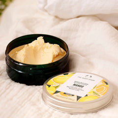 Packaging of The Body Shop Mango Body Butter highlighting recyclable materials