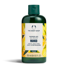 The Body Shop Mango Shower Gel bottle showcases vibrant mango scent for a refreshing morning ritual.