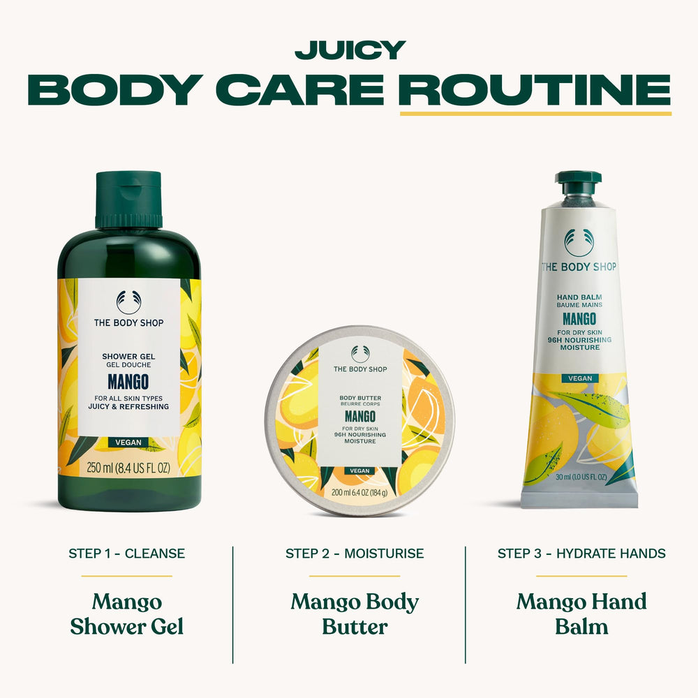 The Body Shop Mango Shower Gel vegan-certified badge adds ethical confidence to your routine.