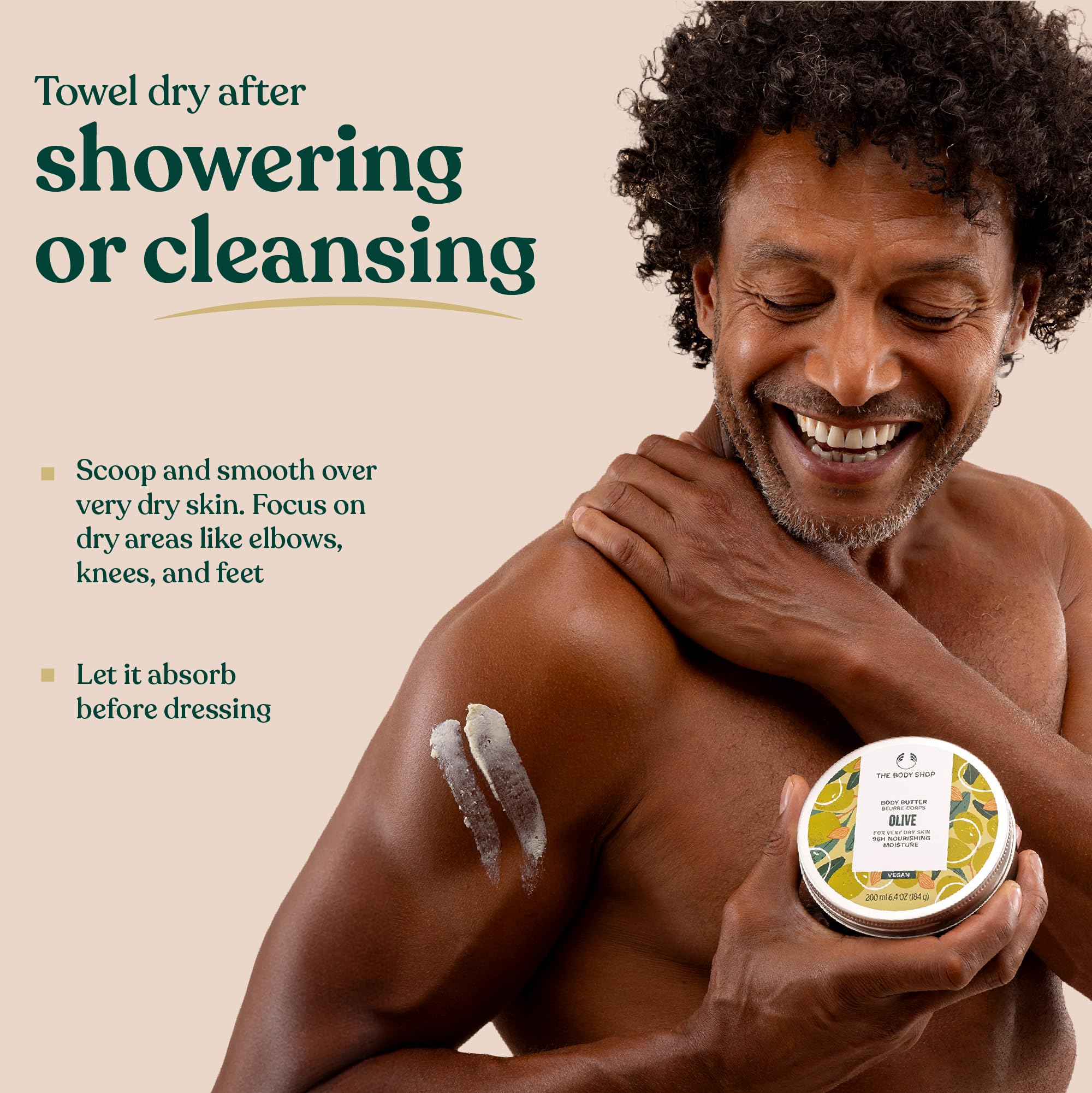 The Body Shop Olive Body Butter applied on dry skin for lasting moisturization