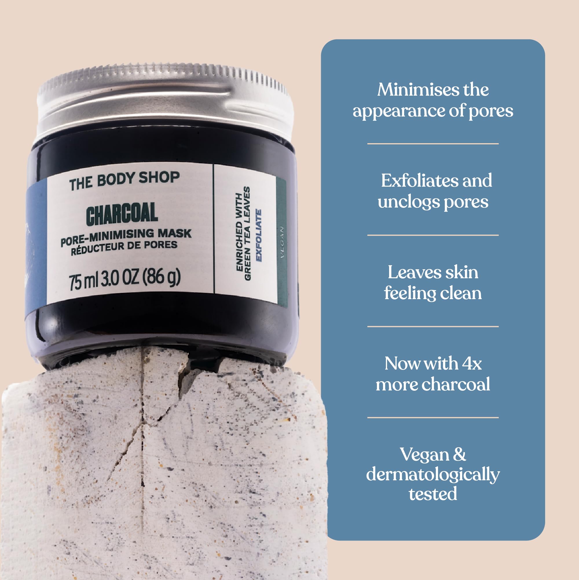 The Body Shop packaging image shows recyclable materials and vegan labeling