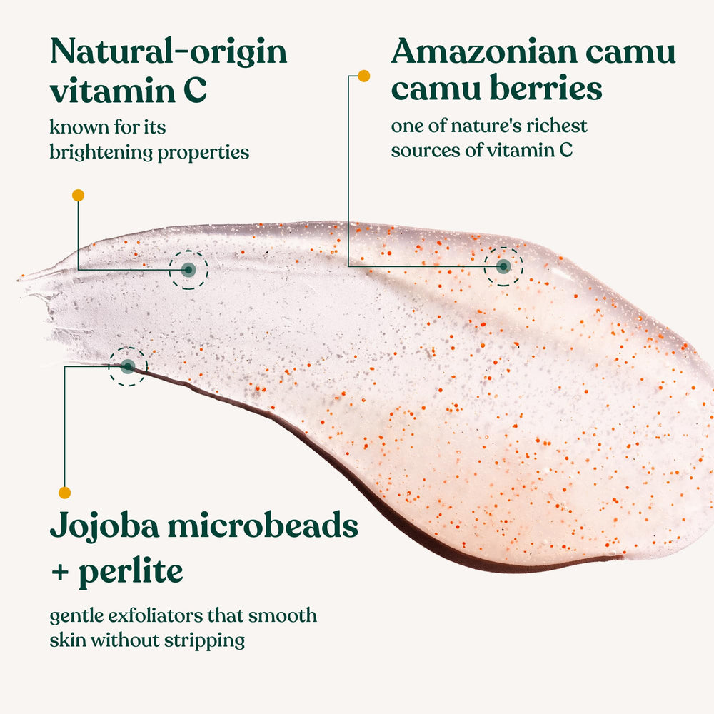 The Body Shop Perlite volcanic glass scrub particles buff away dead skin.