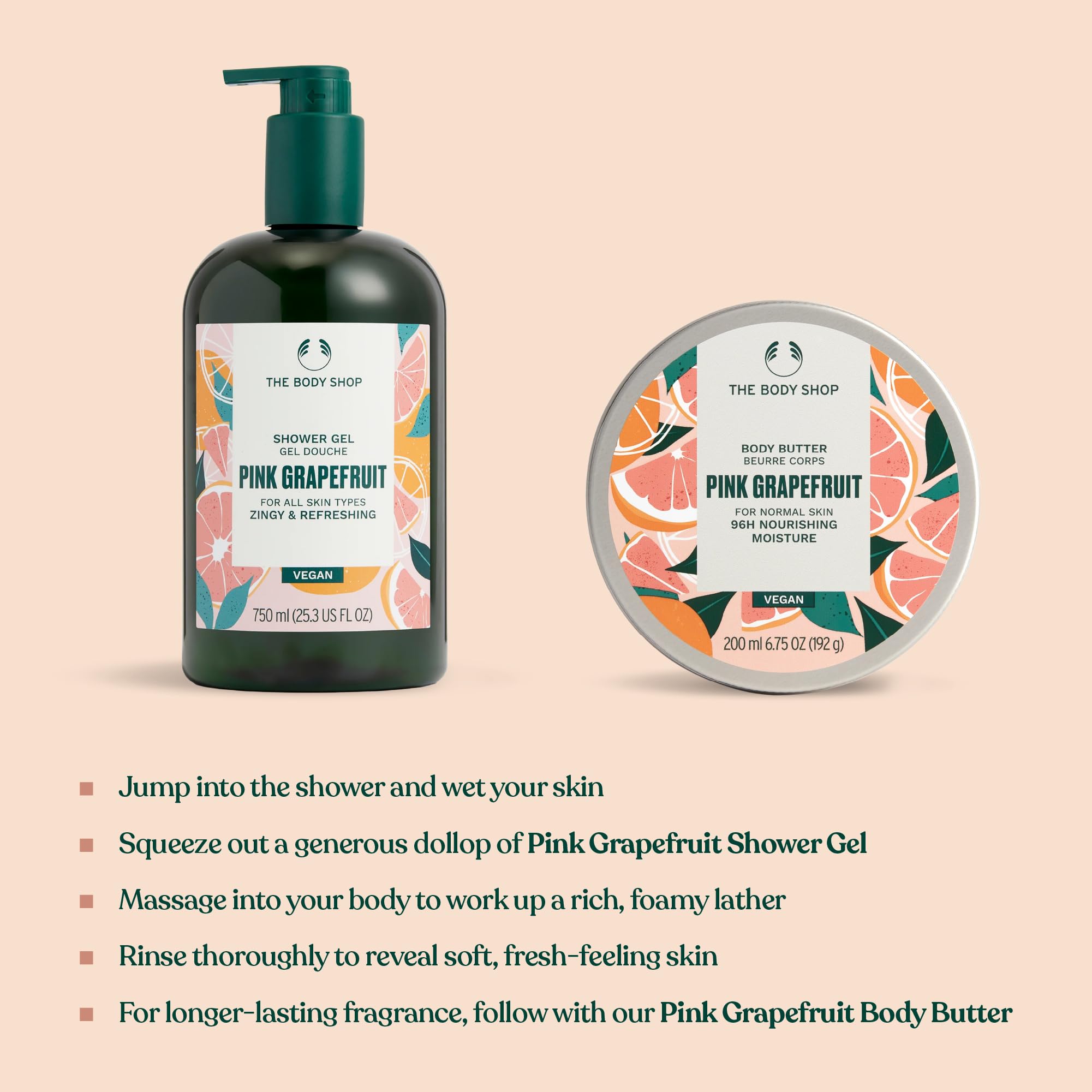 The Body Shop Pink Grapefruit Shower Gel in a bathroom setting for daily use.