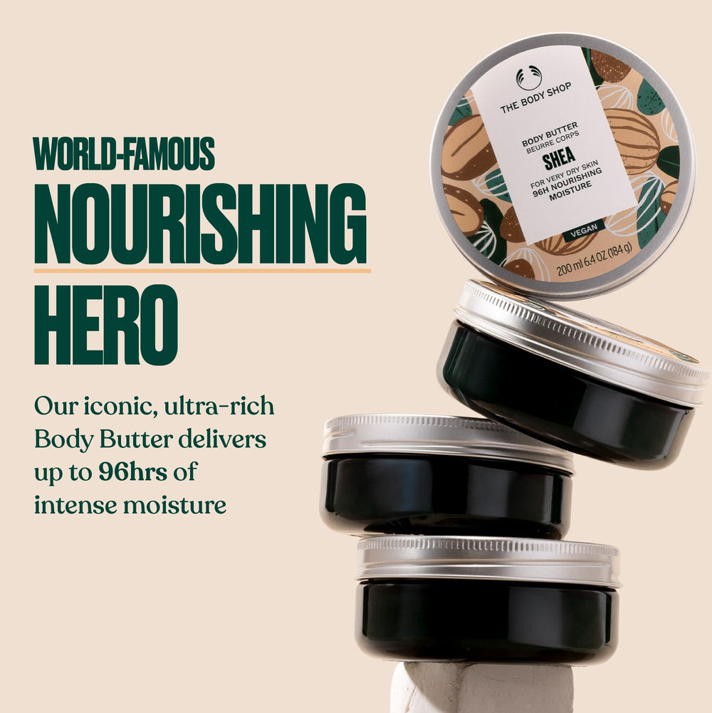 The Body Shop Shea Body Butter creamy texture delivers luxurious, non-greasy hydration.