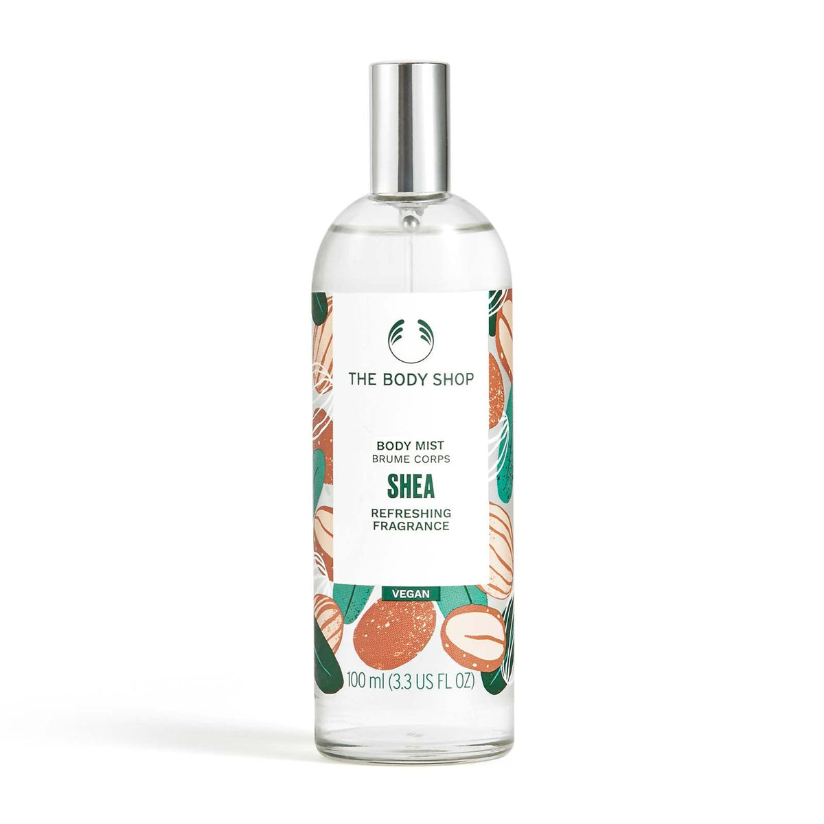 The Body Shop Shea Body Mist bottle ready to spritz for cooling hydration