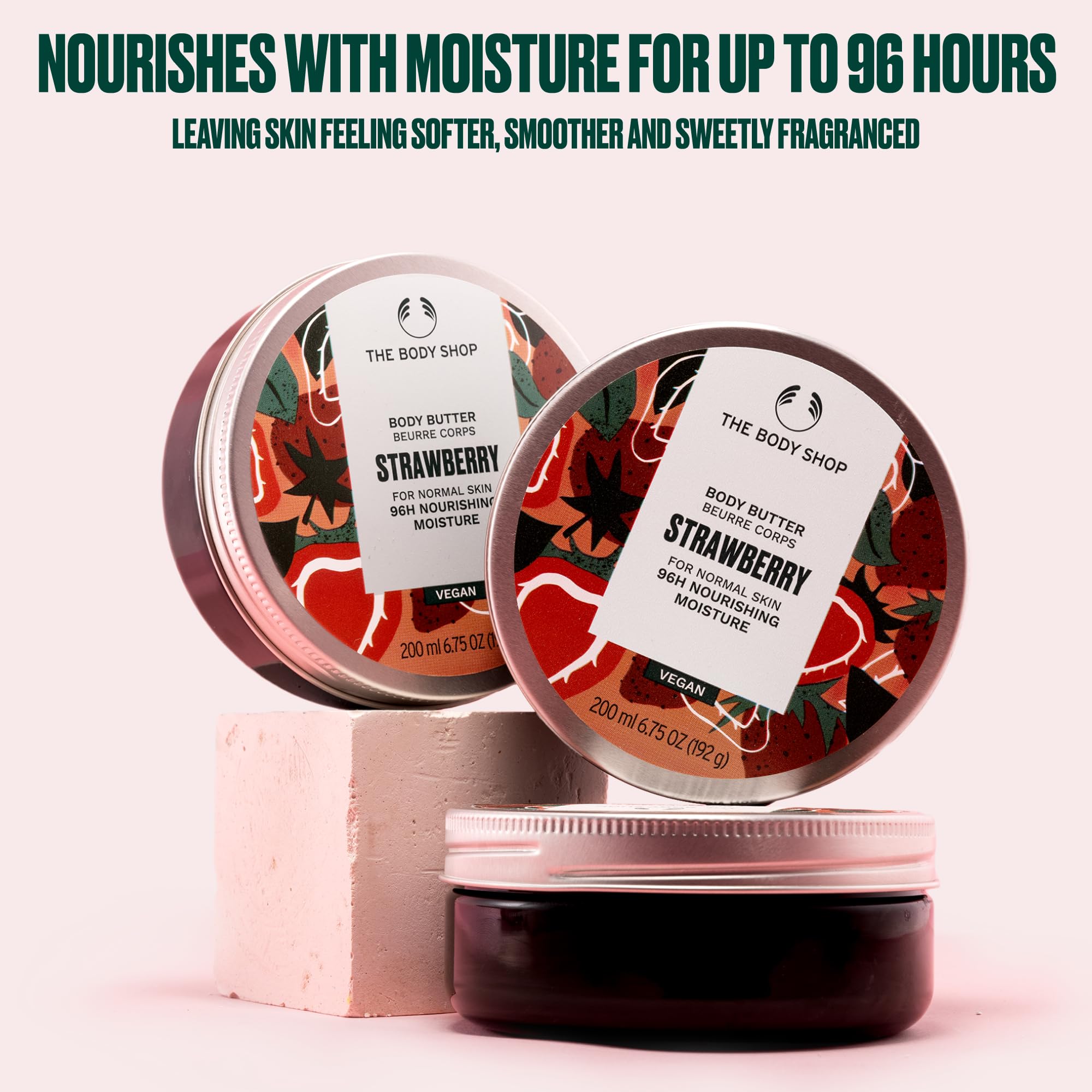 The Body Shop Strawberry Body Butter cream texture on skin looks rich and luxurious.
