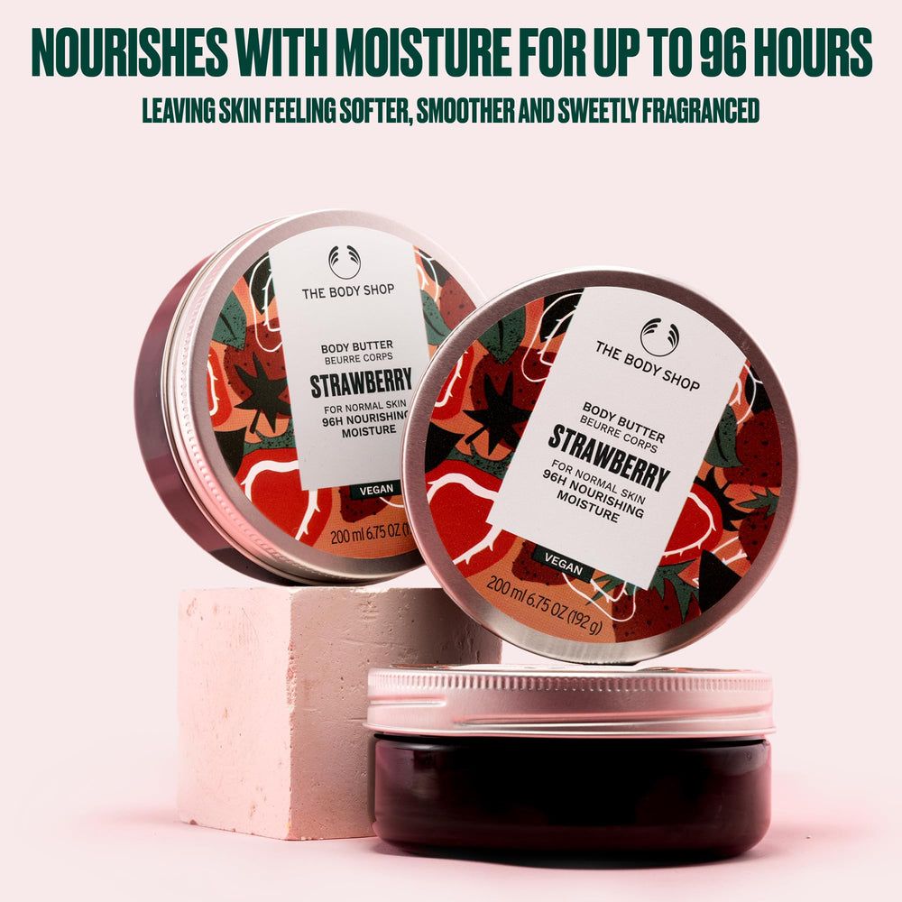 The Body Shop Strawberry Body Butter cream texture on skin looks rich and luxurious.