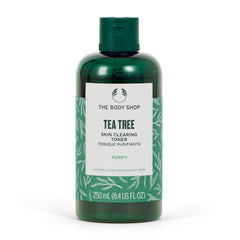 The Body Shop Tea Tree toner bottle shows mattifying action for clearer pores