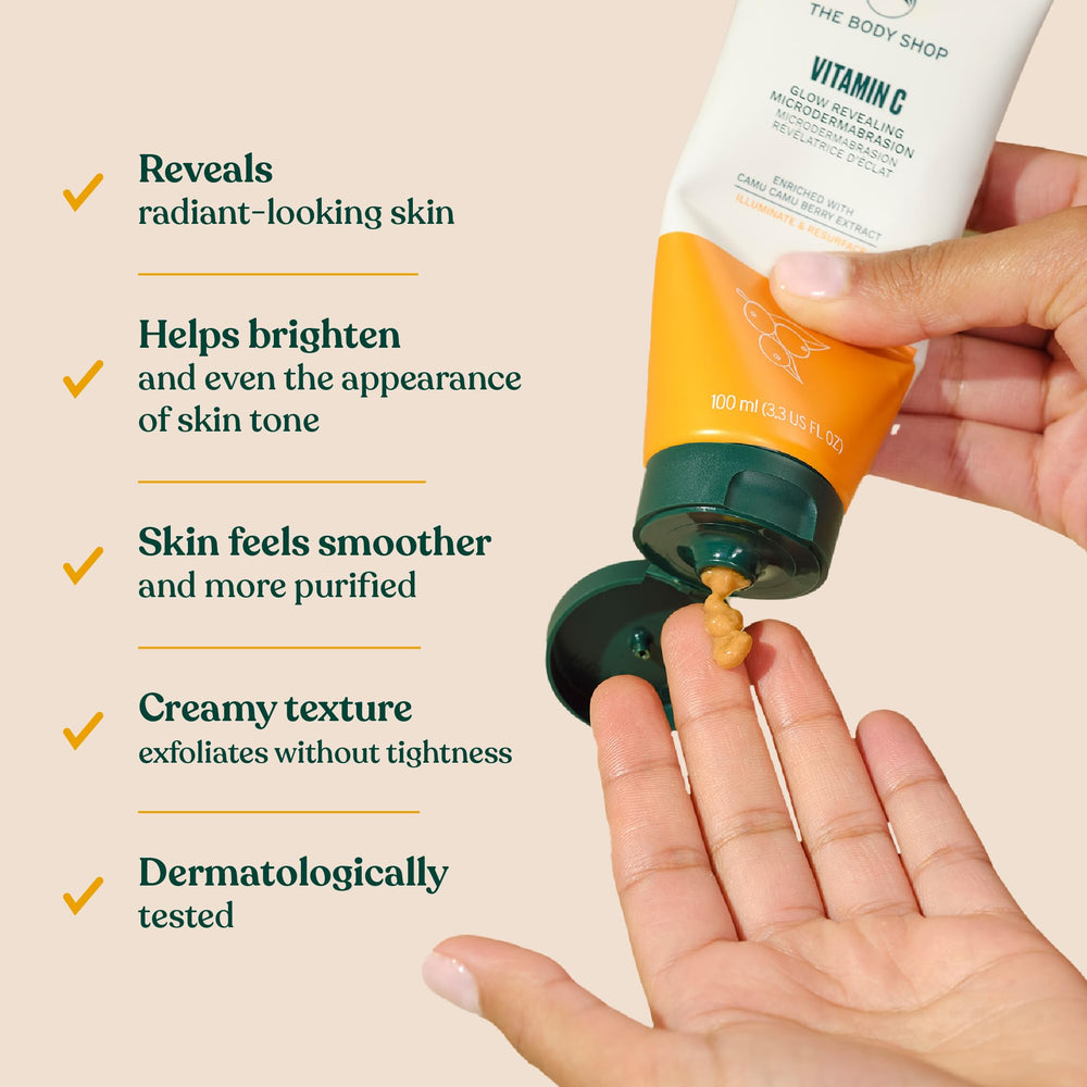 The Body Shop Vitamin C Glow Boosting Microdermabrasion ingredients highlight natural-origin formula