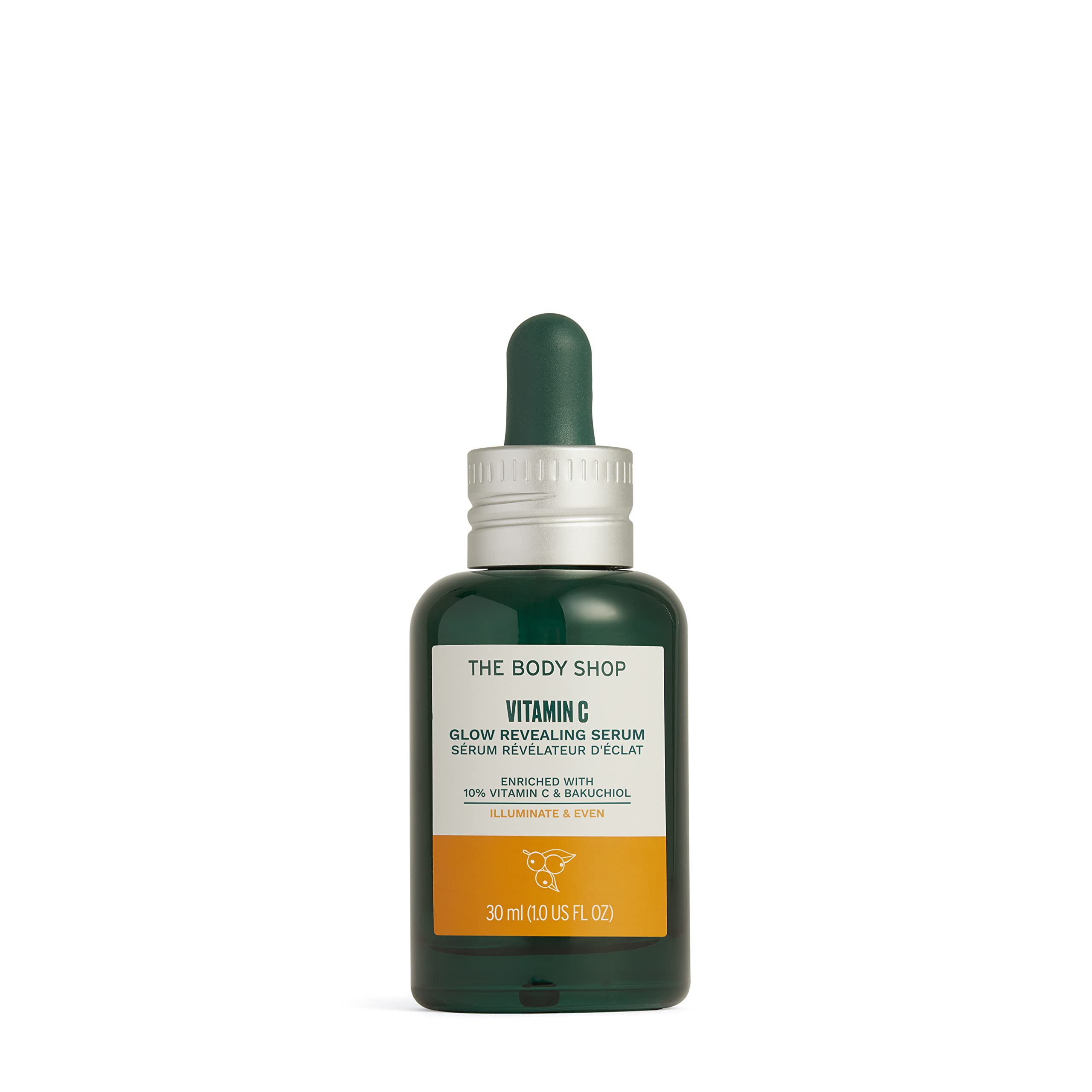 The Body Shop Vitamin C Glow Revealing Serum bottle close-up for brightening routine