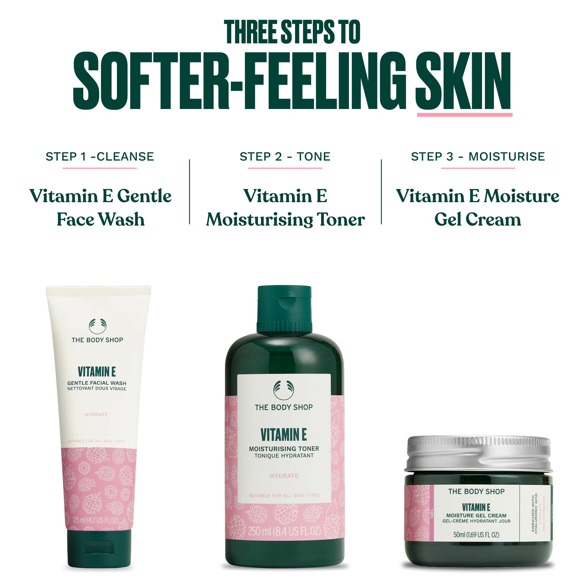 The Body Shop Vitamin E Gel Moisture Cream gel texture on skin demonstrates oil-free, non-greasy finish
