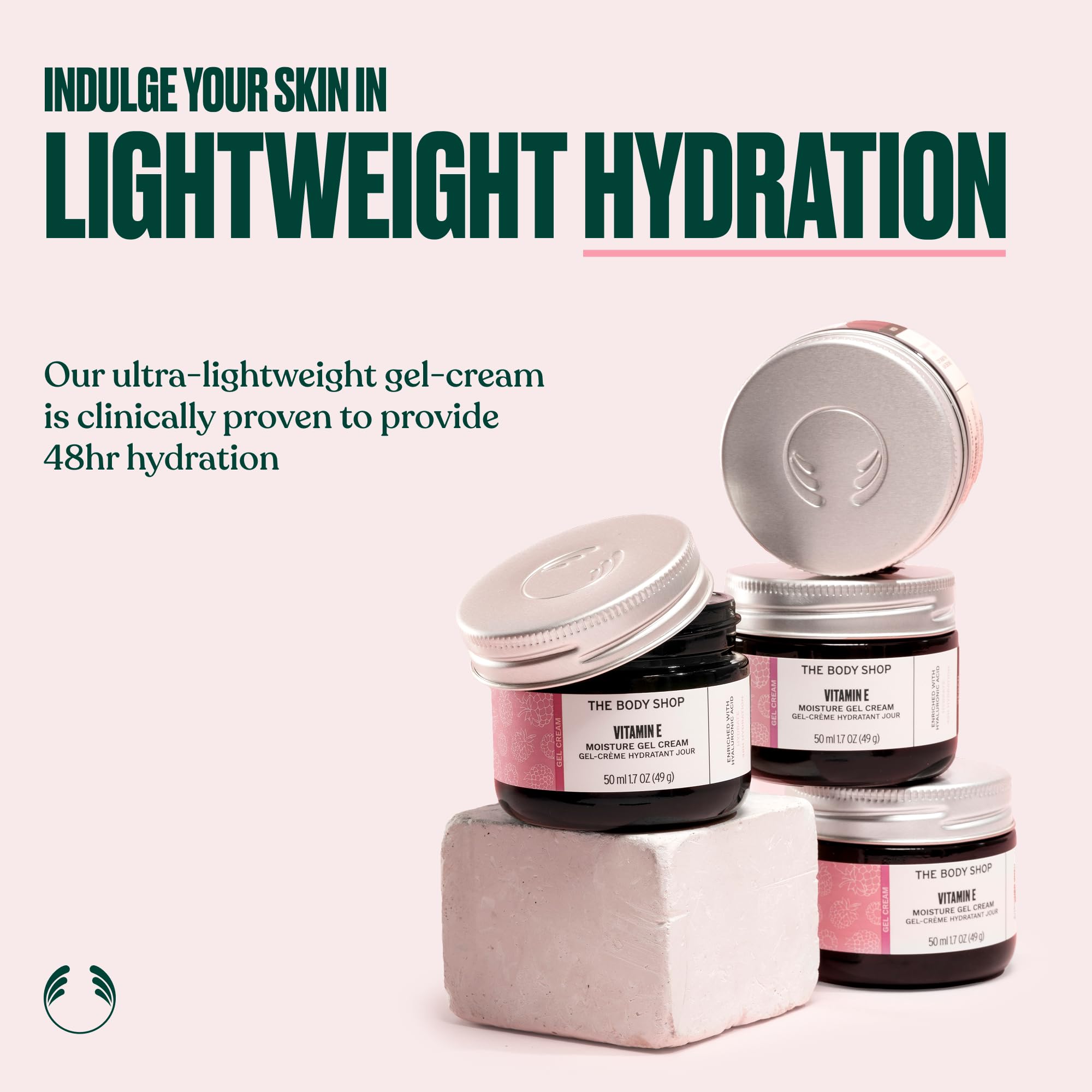 The Body Shop Vitamin E Gel Moisture Cream texture swatch showing fast absorption and shine-free skin