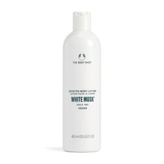 The Body Shop White Musk Body Lotion bottle provides lightweight hydration and a soft floral fragrance.