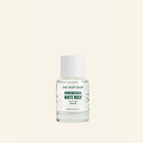 The Body Shop White Musk EDT pump close-up highlights a subtle spritz for on-the-go use.