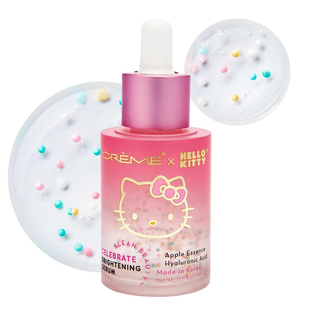 The Crème Shop Hello Kitty Brightening Serum bottle-front shows radiant glow potential.