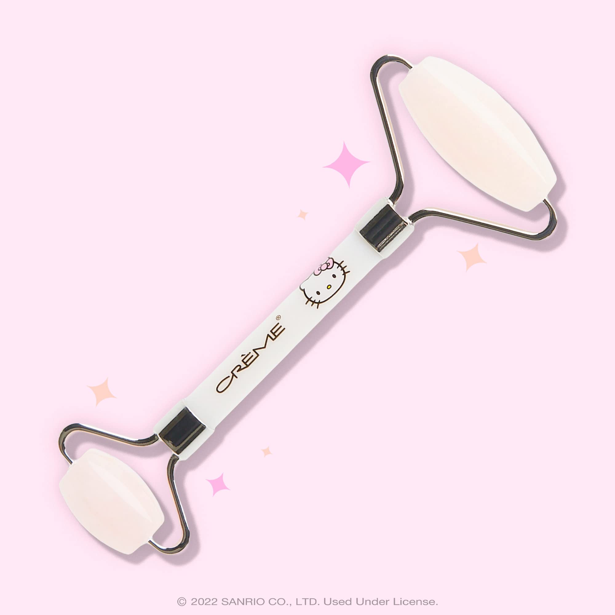 The Crème Shop Hello Kitty Love Quartz Roller rolled under-eye, promotes relaxation and reduces puffiness.