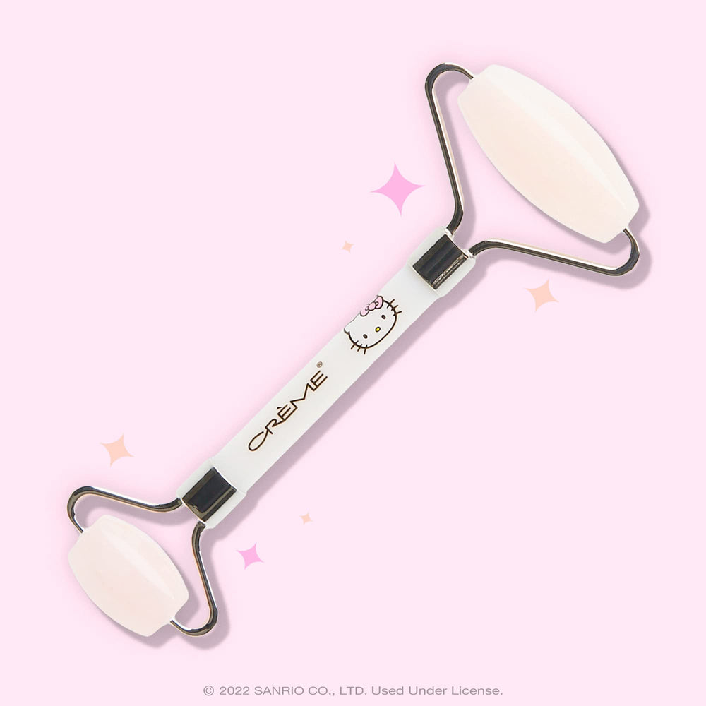 The Crème Shop Hello Kitty Love Quartz Roller rolled under-eye, promotes relaxation and reduces puffiness.