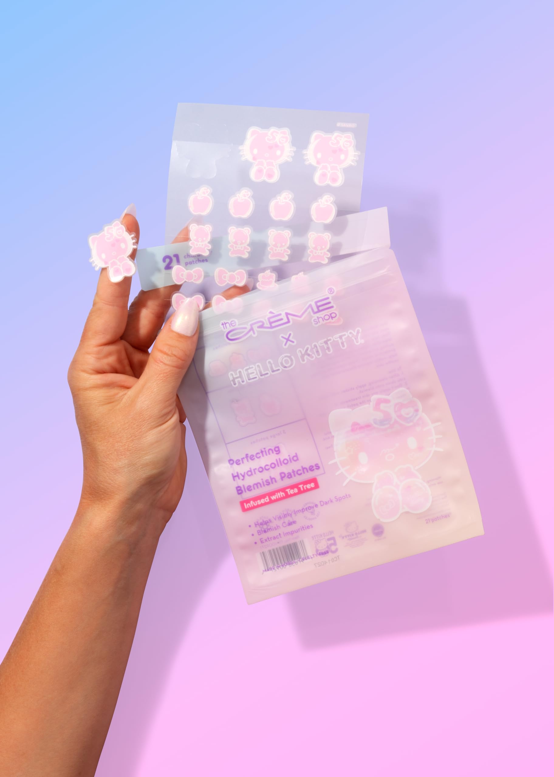 The Crème Shop Hello Kitty Pimple Patches in multiple sizes for various blemishes.