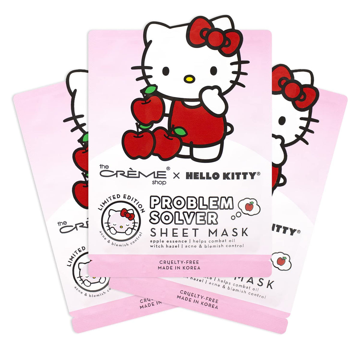 The Crème Shop Hello Kitty Problem Solver mask with apple-witch hazel helps calm oily skin.