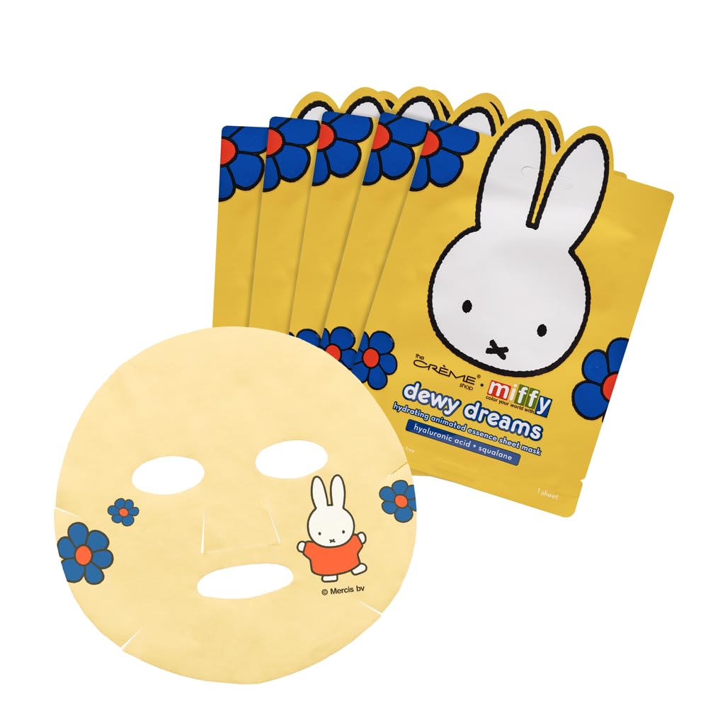 The Crème Shop Miffy Dewy Dreams mask closeup demonstrates deep hydration for a supple, glowing complexion.