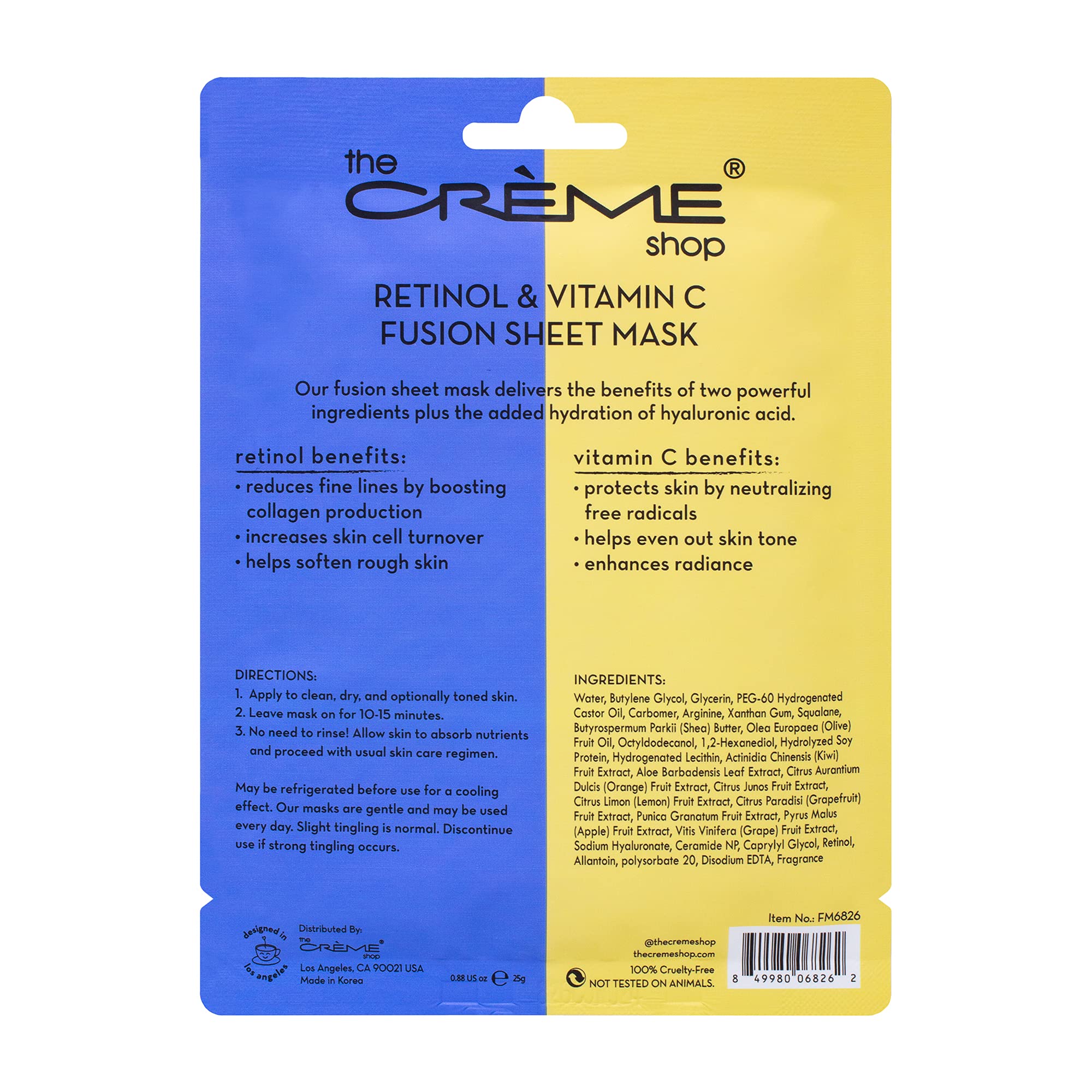 The Crème Shop retinol vitamin C fusion sheet mask application provides plump, refreshed skin after use