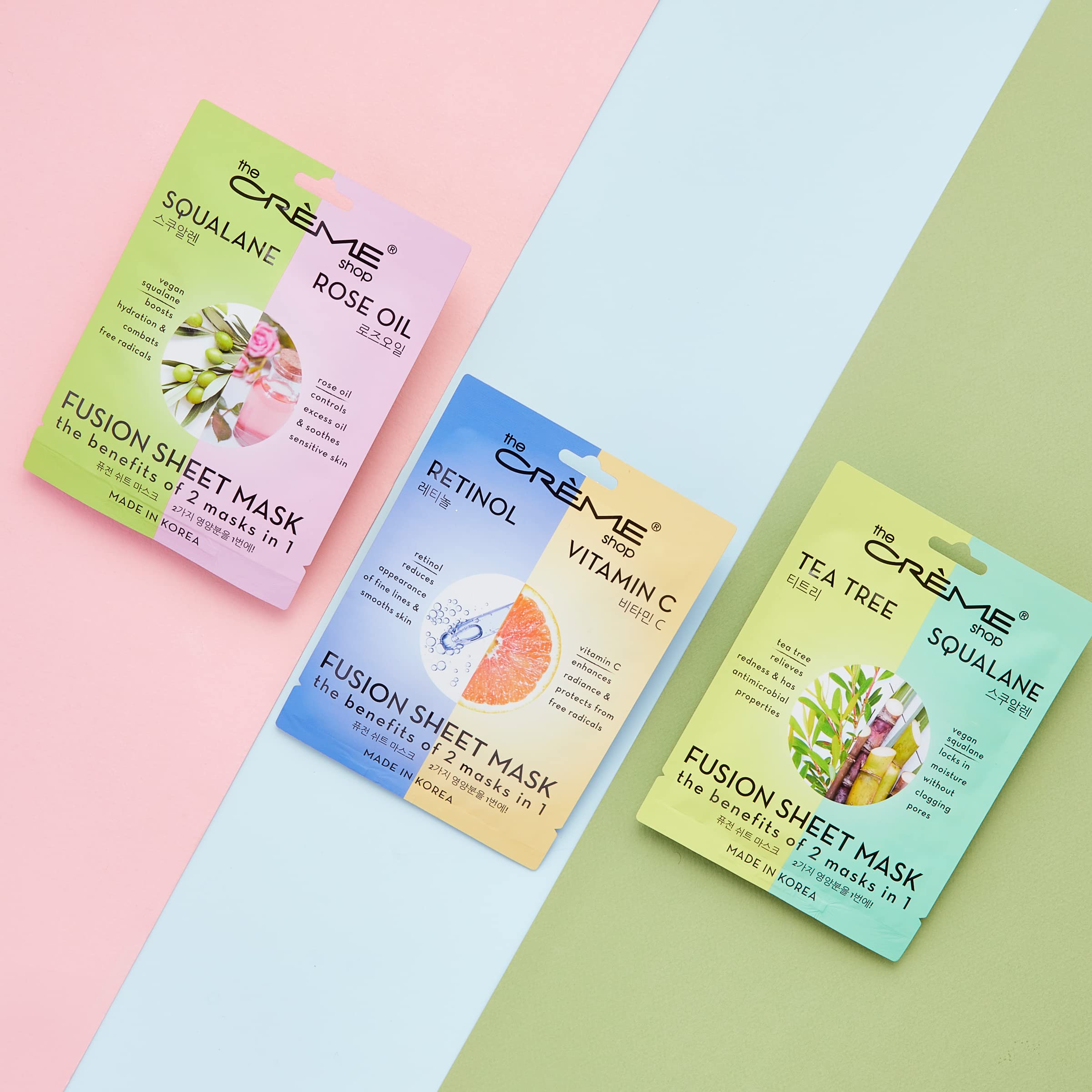 The Crème Shop retinol vitamin C fusion sheet mask glow reveals soft, radiant skin with enhanced radiance