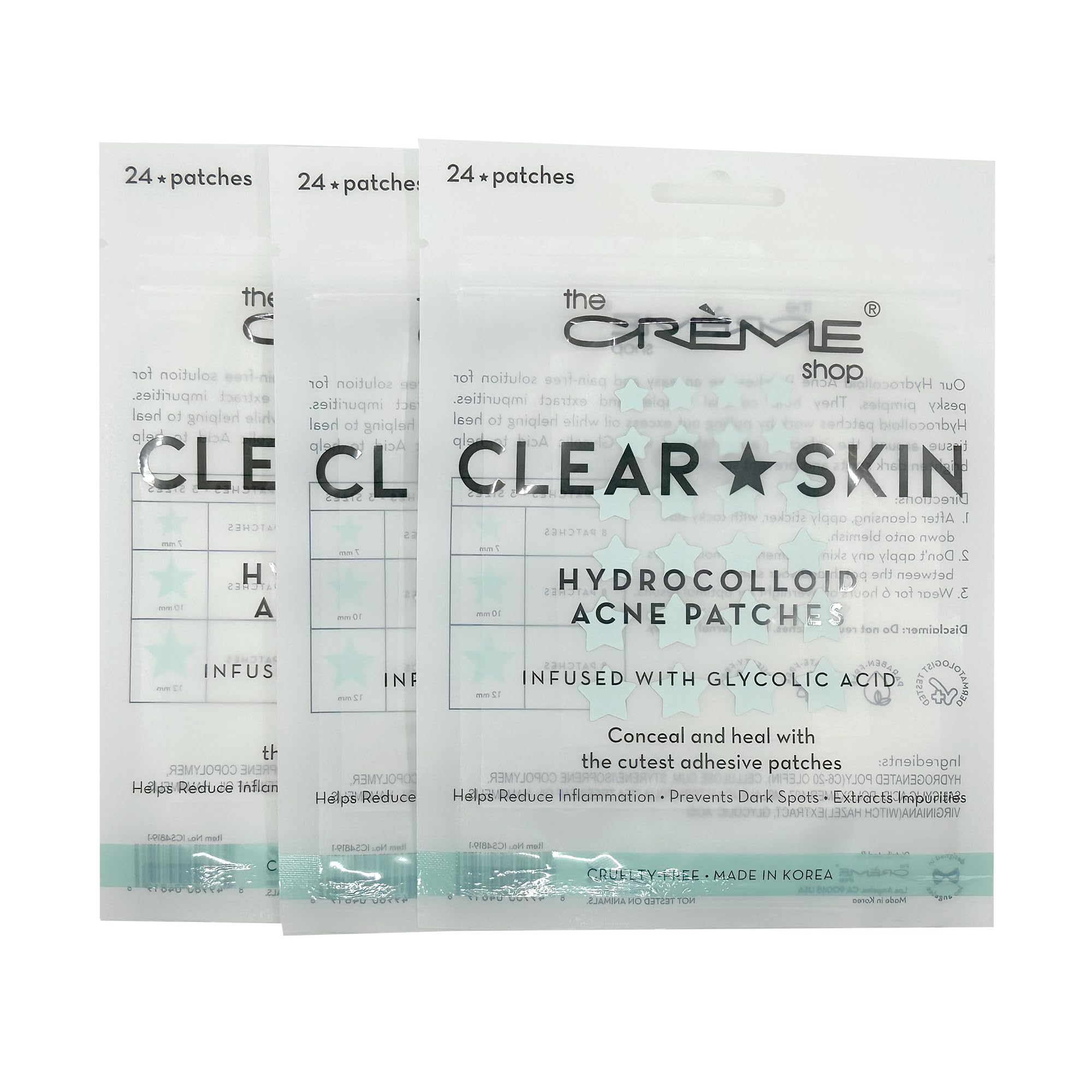 The Crème Shop star shape patch close-up; hydrocolloid film absorbs impurities.