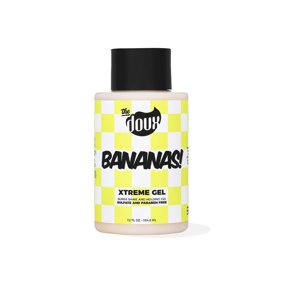 The Doux Bananas Xtreme Hold bottle pour supports long-lasting hold on defined curls.