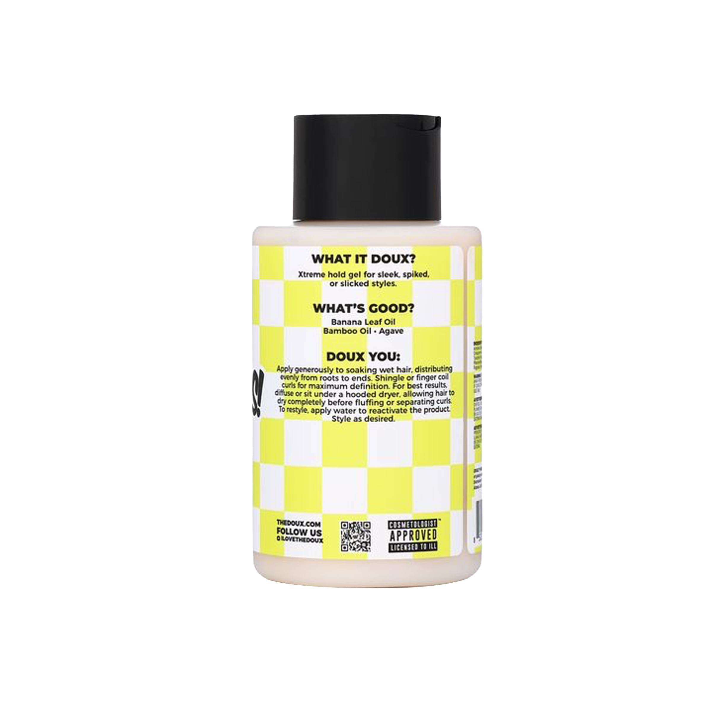 The Doux Bananas Xtreme Hold curly-definition close-up showcases tight coil control.