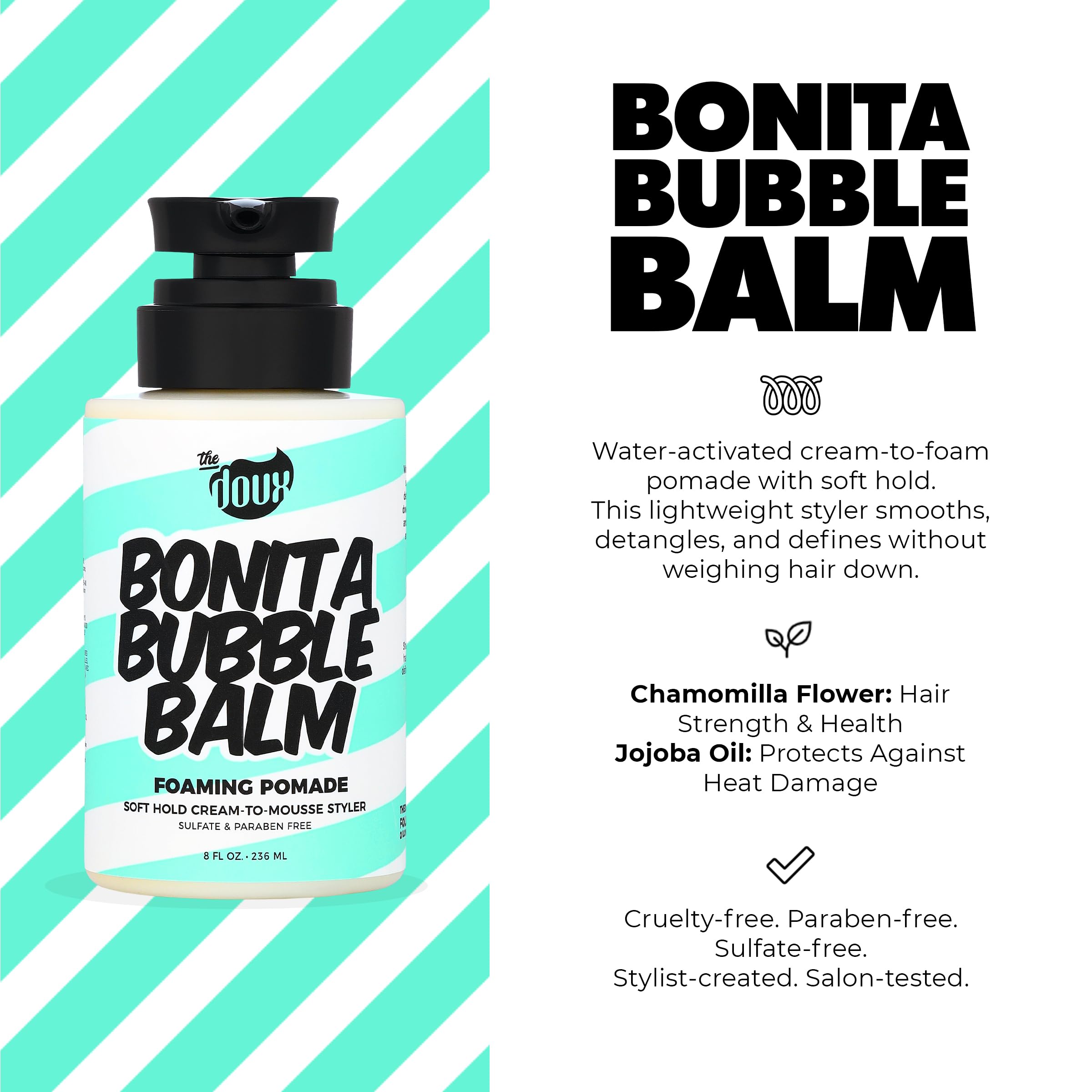 The Doux Bonita Bubble Balm curly hair definition close-up highlights enhanced texture.